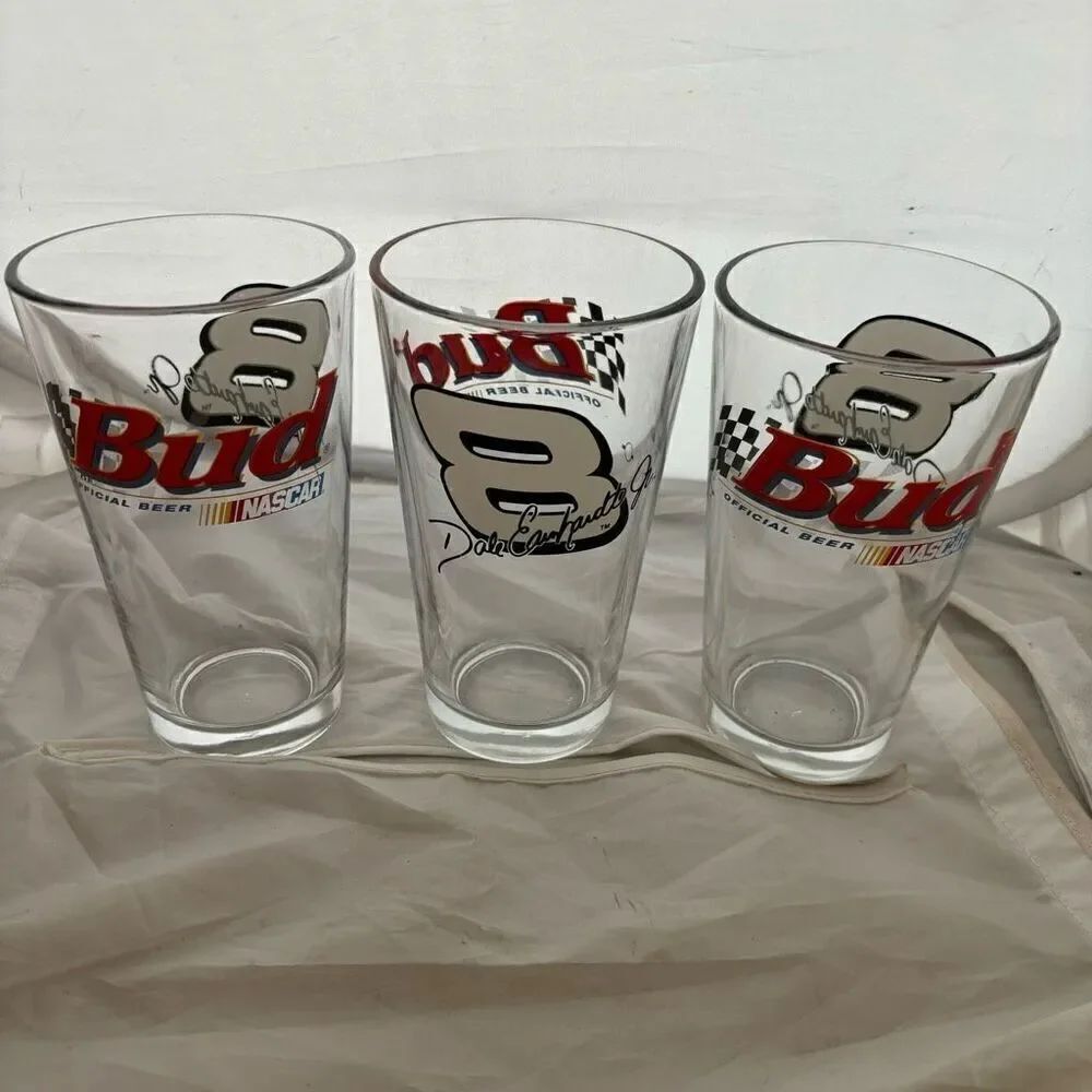 3 Bud Budweiser Racing NASCAR Dale Earnhardt Jr. #8 16oz Glasses